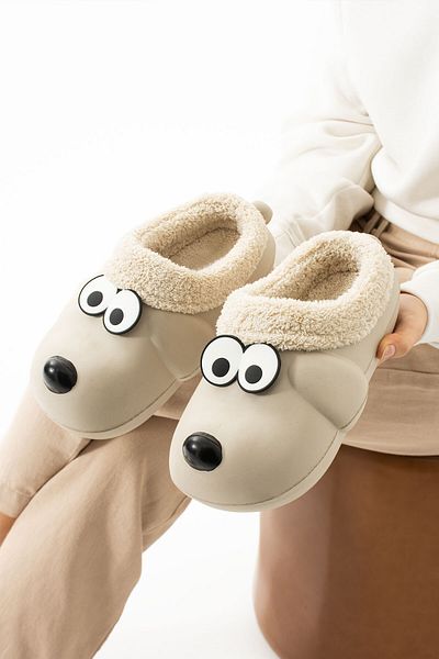 Moda Devrin Μπεζ Animal Αδιάβροχες Παντόφλες Eva με βελούδινη φιγούρα σκύλου Εσωτερικά παπούτσια κήπου Μπαλκόνι για το σπίτι