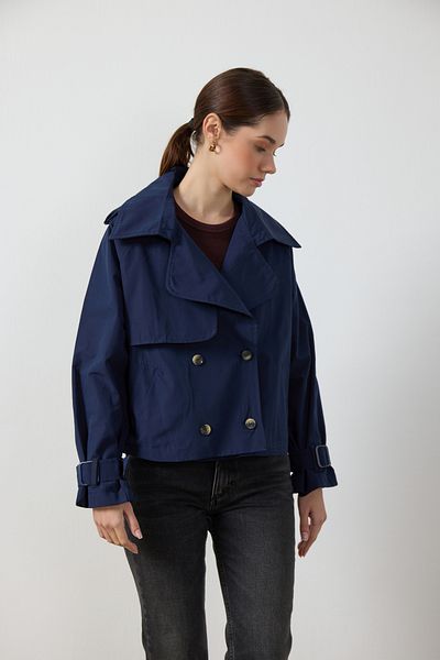 Birgül Bektaş Κοντή καμπαρντίνα με διπλό στήθος Navy Blue