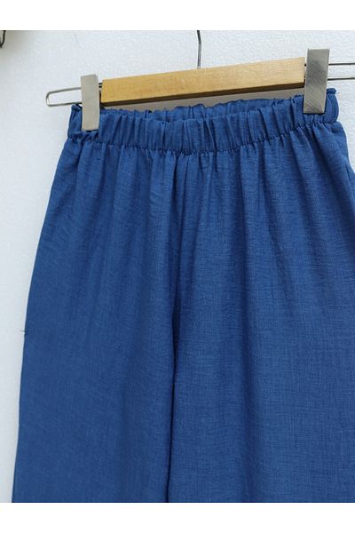 Modamorfo Sofia Linen Trousers with Elastic Waist - Indigo