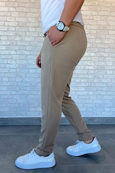 MİSHAR İTALİA Ανδρικό παντελόνι Jogger σε μπεζ κορδόνι μέσης