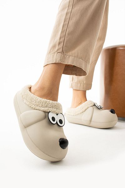 Moda Devrin Μπεζ Animal Αδιάβροχες Παντόφλες Eva με βελούδινη φιγούρα σκύλου Εσωτερικά παπούτσια κήπου Μπαλκόνι για το σπίτι