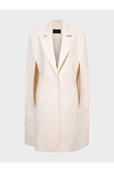 RİVUS Shiny Satin Crepe Special Design Stylish Cape Jacket - Ecru