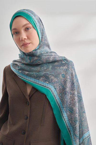 ARMANDA Ethnic Vual Vintage Pattern Shawl - Emerald