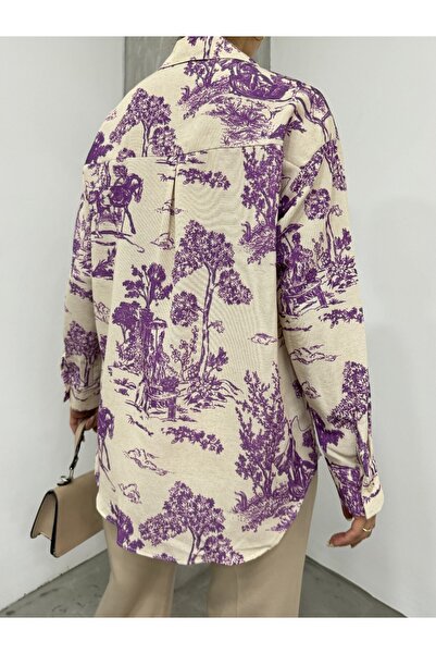 Modamorfo Cămașă de in Tree Figured -mürdüm