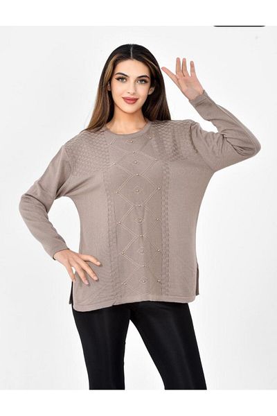 FATELLA Mother Women's Winter Round Collar Single Color Comfortable Fit Knitwear Sweater