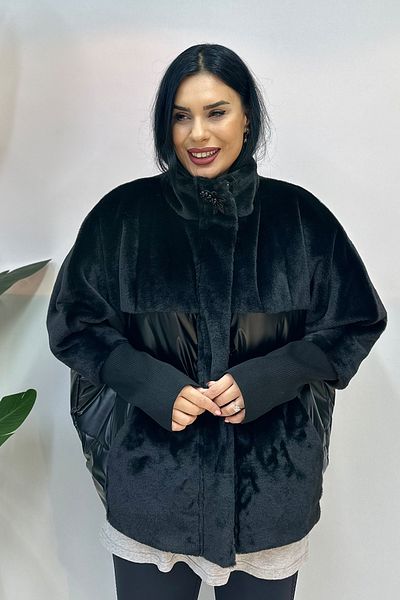 GÖKSEL Plus Size White Coat - Plush Detailed
