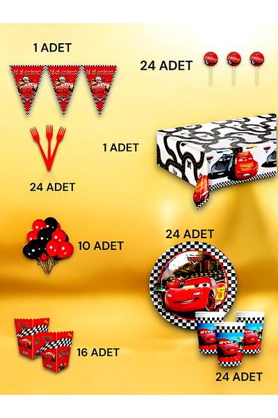 VibeHome 24 Person Cars Themed Luxury Set - Birthday Party and Fun Events