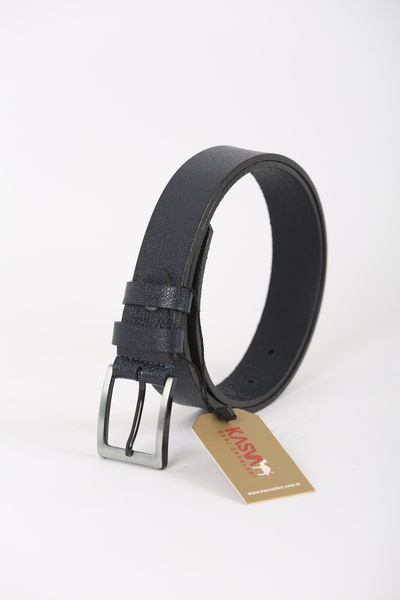 KASVA DERİ حزام أطفال من الجلد باللون الأزرق الداكن مقاس 3 سم