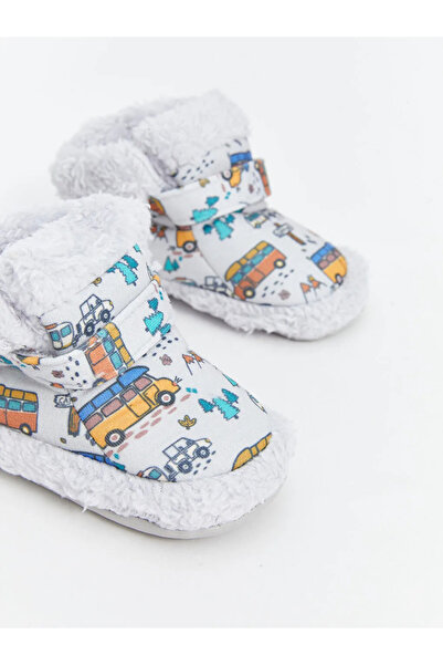 LC Waikiki LCW STEPS Gri Baskılı Cırt Cırtlı Erkek Bebek Yürüme Öncesi Ev Ayakkabısı