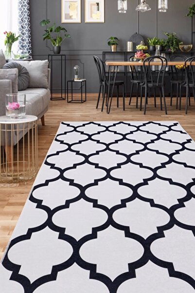 Dijidekor Halı Beyaz Maça Yıkanabilir Saçaksız Kesme Ince Yolluk Kilim Salon ...
