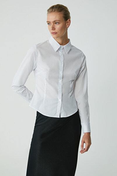 ETHIQUET Evangeline Women's White Poplin Shirt - Slim Fit, Lycra, No Pocket, Long Sleeve