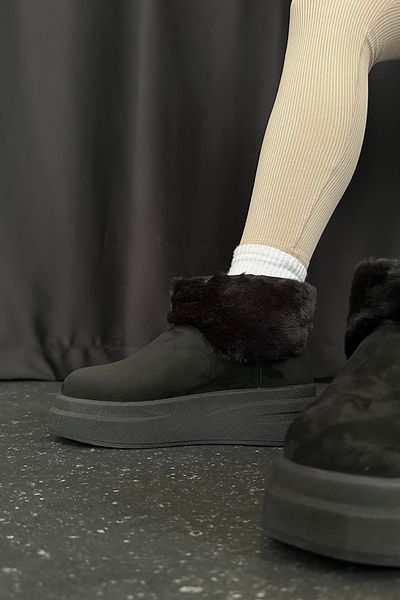 Mupa Shoes Μαύρα σουέτ γυναικείες μπότες - Shaggy and Stylish