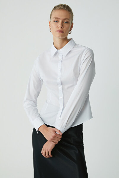 ETHIQUET Evangeline Women's White Poplin Shirt - Slim Fit, Lycra, No Pocket, Long Sleeve