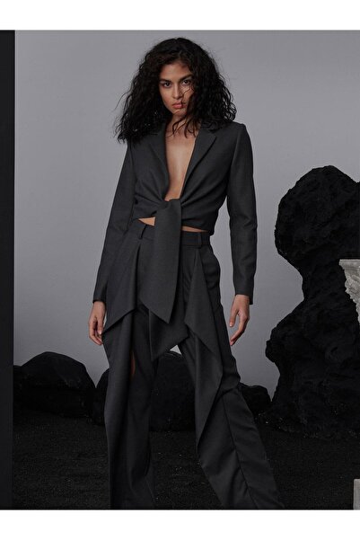 RİVUS Smoked Long Sleeve Crop Jacket - Front Tie Detail