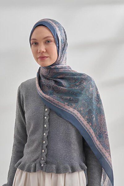 ARMANDA ETHNIC VUAL VINTAGE DESEN ŞAL - LACİVERT - TURKUAZ