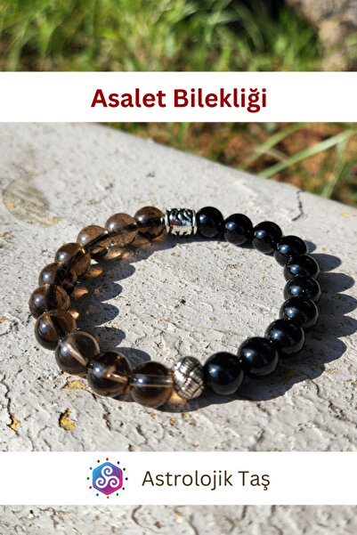 Tasarım Doğal Taş Asalet Bilekliği - Dumanlı Kuvars Ve Oniks Taşları