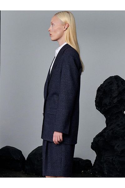 RİVUS Navy Blue Striped Oversize Jacket