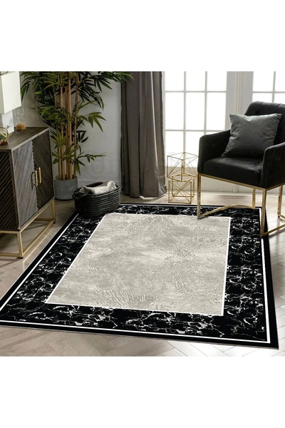 Dijidekor Halı Siyah Cool K0560 Yıkanabilir Saçaksız Kesme Ince Yolluk Kilim ...