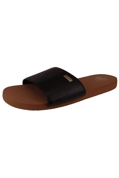 Reef Damen Zehentrenner Sandalen Bliss Nights Slide CJ0258 Schwarz Black/Tan Kunstleder mit EVA