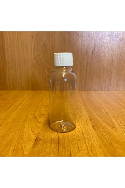 Güvenç Ambalaj 100 Adet - 100ml Plastik Şeffaf Oval Boyunlu Şişe, Boş Düz Beyaz Kapaklı Pet Şişe