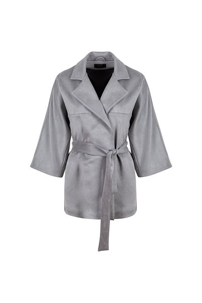 RİVUS Gray Suede Belted Kimono