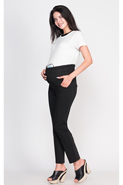 BUSA Pantaloni de maternitate Mom Fit cu talie elastică și reglabilă din gaba...