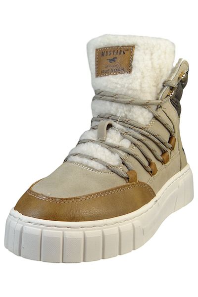Mustang Damen Mid Sneaker 1446601 Grau 318 Taupe Lederimitat/ Textil