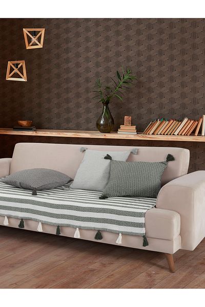 Lux Touch Liva Khaki Seat Cover - 115 X 200 cm Tufted Shawl Divan Sofa Bed Armchair Cover