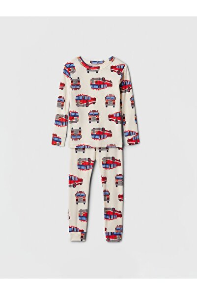 GAP Bebek Kırık Beyaz %100 Organik Pamuk İtfaiye Desenli Pijama Takımı