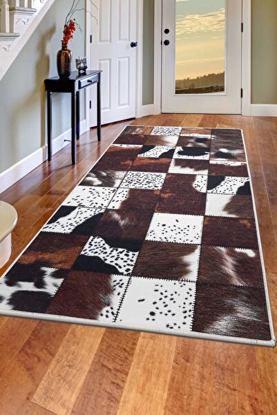 Dijidekor Halı Kahverengi Dr01 Yıkanabilir Saçaksız Kesme Ince Yolluk Kilim S...