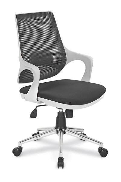 RiseOfis SUGAR BEYAZ ÇALIŞMA KOLTUĞU KROM YILDIZ AYAK TEK KOL MEKANİZMA