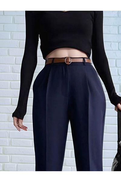 ribana Narrow-leg pleated belt seasonal fabric women's trousers