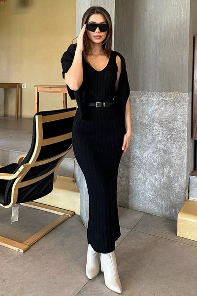 GÜLSELİ Black Women's Double Knitwear Set with Blouse Dress Combination