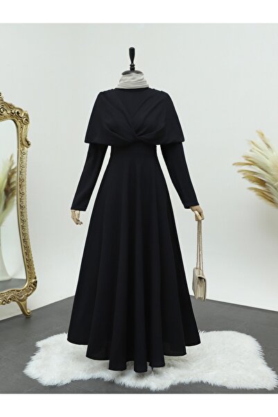 Modamorfo Krepové šaty s překříženým předním dílem a dvojitým límcem - černé