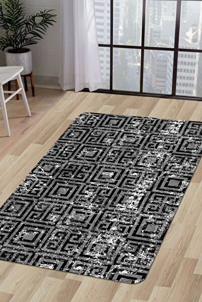Dijidekor Halı Siyah Cool K1320 Yıkanabilir Saçaksız Kesme Ince Yolluk Kilim ...