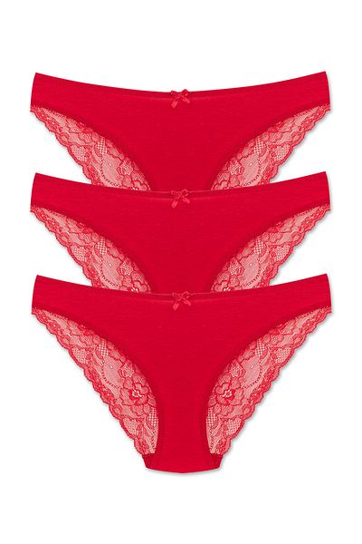 HNX Red Back Half Lace Women's Panties 3-Piece