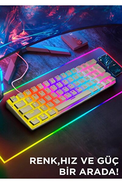 Genel Markalar TK-04 Beyaz Mekanik Rgb Işıklı Kablolu Q Klavye