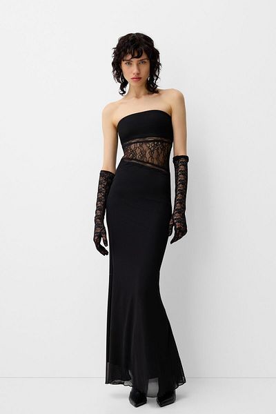 Bershka Lace bandeau neckline maxi dress