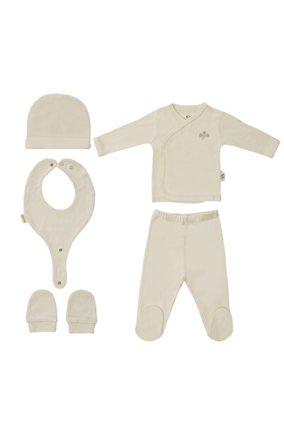 softnbej Ecru Colored Organic Cotton Newborn Hospital Exit Set - Softy