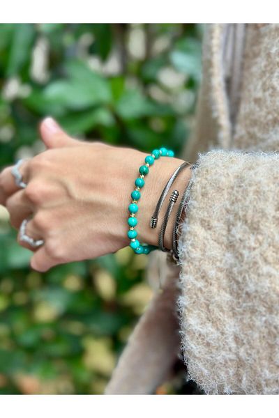 Gökçeada Certified 6 mm Turquoise (Firuze) Stone Macrame Women's Bracelet