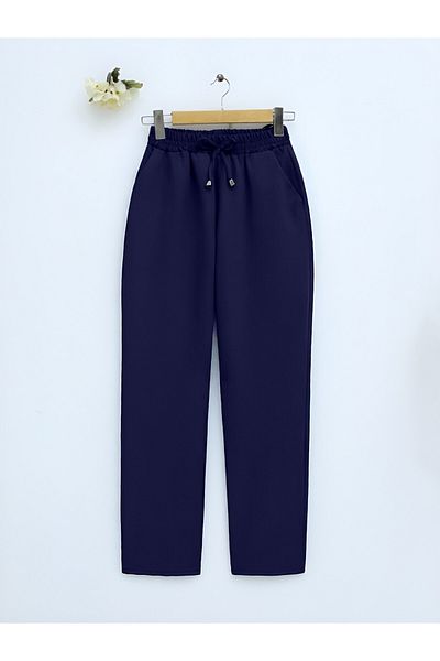 Modamorfo Navy Trousers with Tight Legs and Lace-Up Waist
