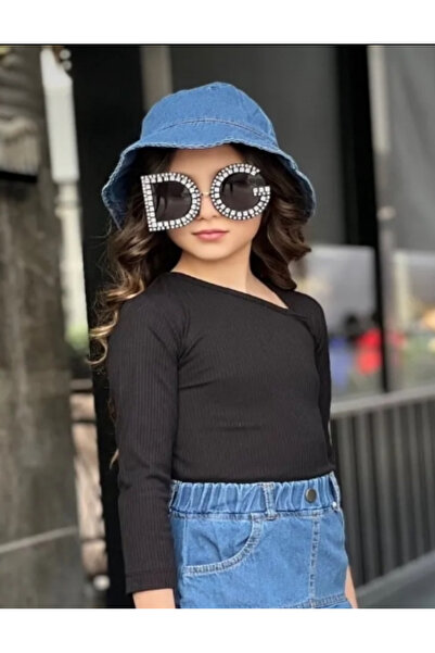 Calisa Girl's Denim Hat and Long Sleeve Blouse