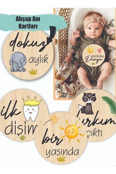 modabilge Shelife Baby Keepsake Card Set - Cute Animals, Colorful Wood