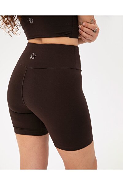 Ayma Active Ψηλόμεσο ιξώδες γυναικείο κολάν ποδηλασίας - Μπροστινό καφέ σορτς χωρίς ραφή