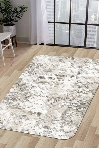 Dijidekor Halı Bej Cool K1280 Yıkanabilir Saçaksız Kesme Ince Yolluk Kilim Sa...