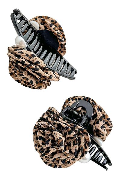 Modex Leopard Print White Pearl Rose Pinch Clasp (12cm)