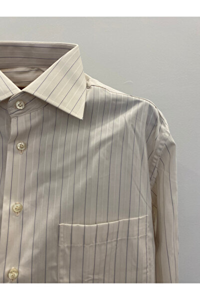 Yils LONDON Ανδρικό πουκάμισο με λεπτές ρίγες κρεμ λευκό - μακρυμάνικο - 100% βαμβάκι