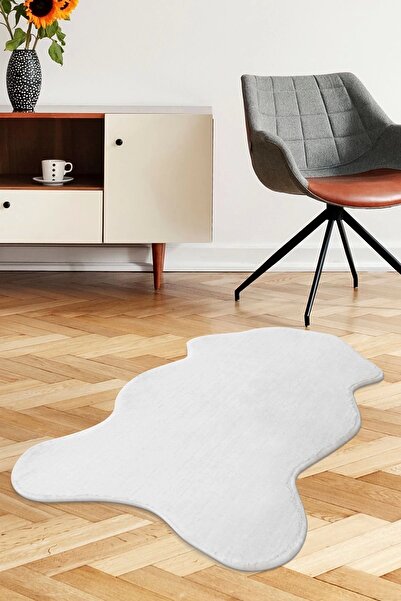 Dijidekor Peluş Halı Beyaz Cool Yıkanabilir Şekilli Kesme Post Yolluk Kilim S...