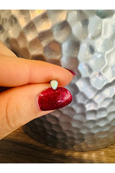 Bylin %100 G23 Titanyum Gerçek Opal Taşlı Damla Kıkırdak Piercing/Labret Pier...