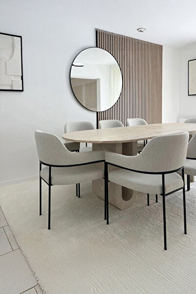 KATYY Eliz Traverten Yemek Masası - Köşe Yuvarlak Kesim, Traverten U/n Ayak